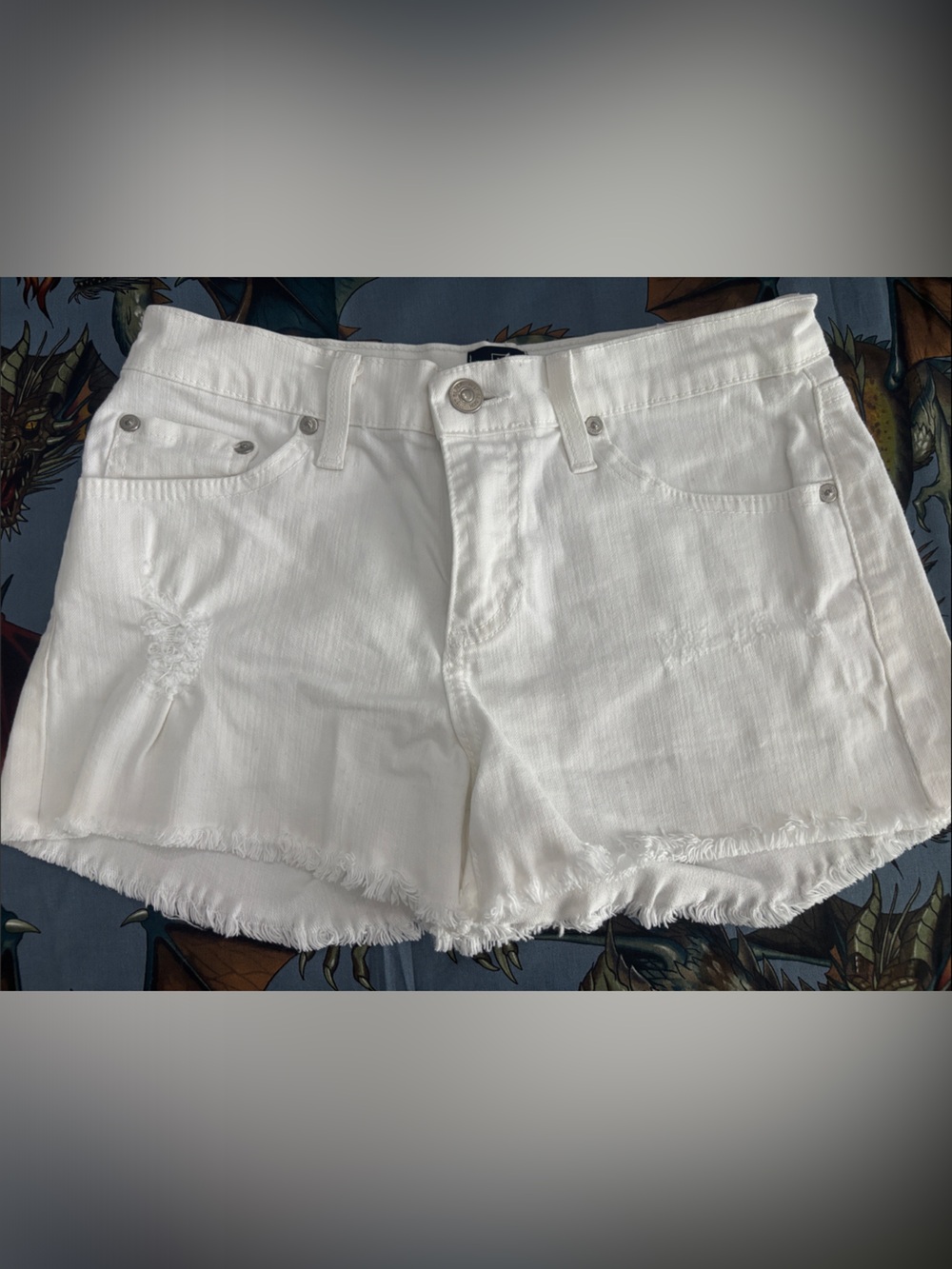 Just Black Denim, Distressed White Denim Shorts, XS